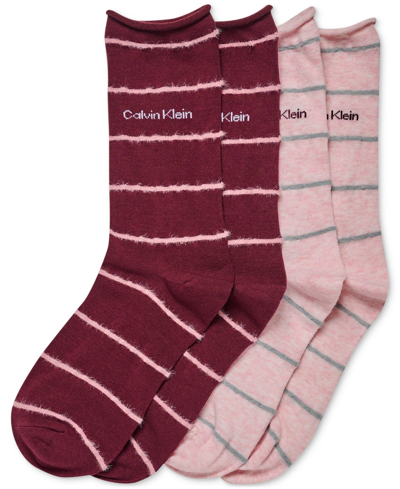 Calvin Klein Women's 2-pc. Roll-top Crew Socks In Burgundy Assorted