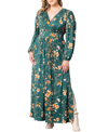 Kiyonna Kelsey Long Sleeve Maxi Dress In Green Garden