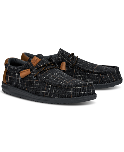 Hey Dude Men's Wally Plaid Canvas Casual Moccasin Sneakers From Finish Line In Navy