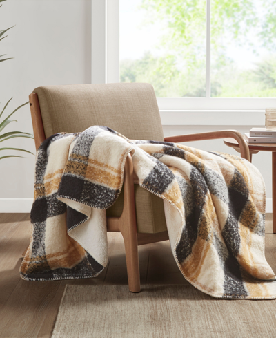 Woolrich Bloomington Faux Mohair To Sherpa Throw, 50" X 60" In Tan