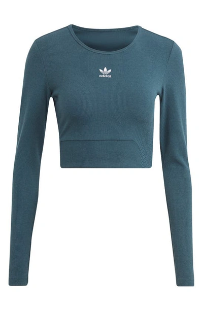 Adidas Originals Rib Long Sleeve Crop Top In Arctic Night