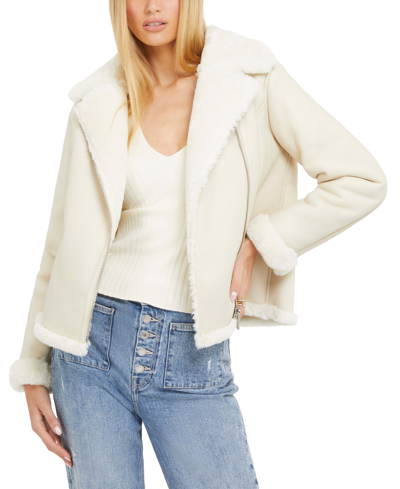 Guess Women's Dafne Cropped Faux Fur Jacket In Cream White Multi