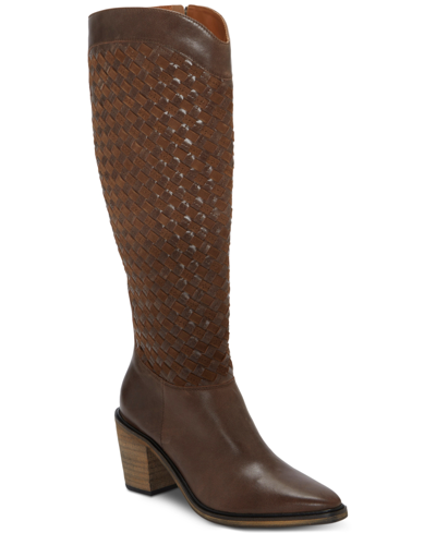 Lucky Brand Women's Abeny Block-heel Tall Western Boots In Chocolate Leather