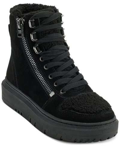 Dkny Miri Lace-up Zipper High-top Sneakers In Black