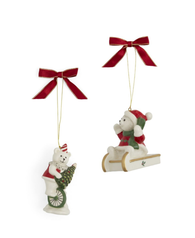 Spode Christmas Tree Teddy Bear Ornaments, Set Of 2 In Green