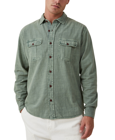 Cotton On Men's Greenpoint Long Sleeve Shirt In Washed Military