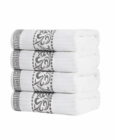 Superior Athens Cotton With Greek Scroll And Floral Pattern, 4 Piece Bath Towel Set In Gray