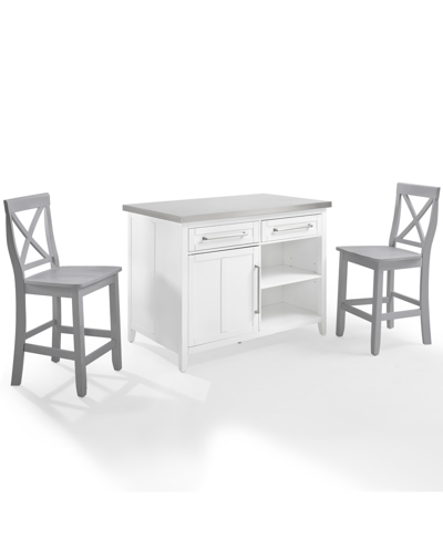 Crosley Furniture Silvia 46" Stainless Steel Top Kitchen Island W/x-back Stools In White