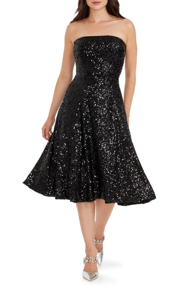 Dress The Population Ruby Sequin Strapless Cocktail Dress In Jet Black