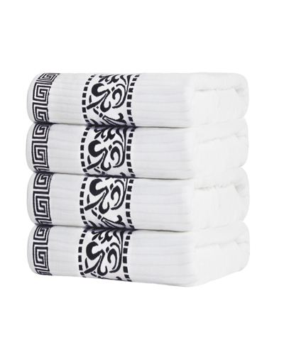 Superior Athens Cotton With Greek Scroll And Floral Pattern, 4 Piece Bath Towel Set In Black