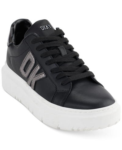 Dkny Marian Lace-up Low-top Sneakers In Black,dark Gunmetal