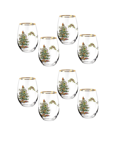 Spode Christmas Tree Stemless Wine Glasses, Set Of 8 In Green