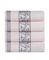 Superior Athens Cotton With Greek Scroll And Floral Pattern, 4 Piece Bath Towel Set In Ivory-chrome