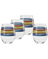 FIESTA BRIGHT STRIPES STEMLESS WINE GLASSES, SET OF 4