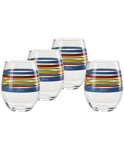 Fiesta Bright Stripes Stemless Wine Glasses, Set Of 4 In Lapis,scarlet,daffodil And Lemongrass