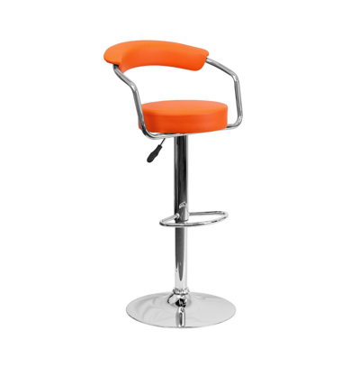 Emma+oliver Contemporary Vinyl Adjustable Height Barstool With Arms In Orange