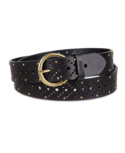 Levi's Women's Studded Fully Adjustable Perforated Leather Belt In Black