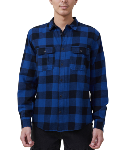 Cotton On Men's Greenpoint Long Sleeve Shirt In Navy Buffalo Check