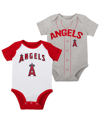 OUTERSTUFF NEWBORN AND INFANT BOYS AND GIRLS WHITE, HEATHER GRAY LOS ANGELES ANGELS LITTLE SLUGGER TWO-PACK BOD