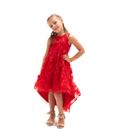 Rare Editions Kids' Big Girls Sleeveless 3d Floral High-low Social Dress In Red
