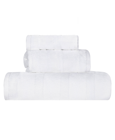 Superior Roma Ribbed Turkish Cotton Quick-dry Solid Assorted Highly Absorbent Towel 3 Piece Set In White