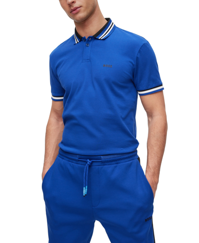 Hugo Boss Boss By  Men's Contrast Logo Polo Shirt In Bright Blue