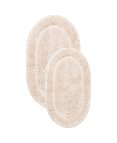 Superior Oval Solid Non-skid Washable Cotton 2 Piece Bath Rug Set In Ivory