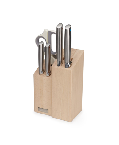 Joseph Joseph Elevate Fusion 5-piece Knife, Cleaver And Scissor Set With Beechwood Block In Beige