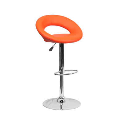 Emma+oliver Rounded Orbit-style Back Vinyl Swivel Adjustable Height Barstool In Orange