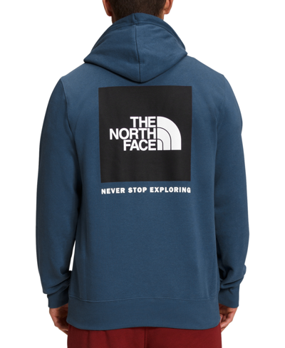 The North Face Men's Box Nse 'never Stop Exploring' Pullover Hoodie In Shady Blue,tnf Black