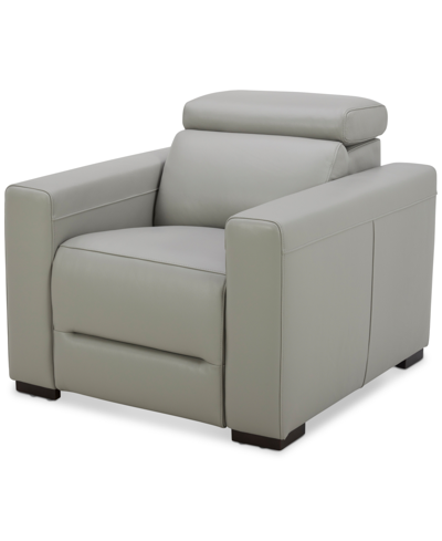 Macy's Nevio 39" Leather Power Recliner And Headrest, Created For  In Light Grey