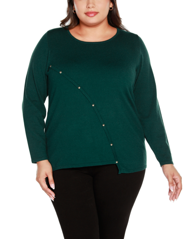 Belldini Plus Size Asymmetrical Crossover-front Sweater In Deep Emerald