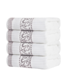 Superior Athens Cotton With Greek Scroll And Floral Pattern, 4 Piece Bath Towel Set In White-chrome