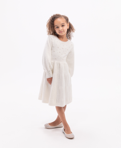 Rare Editions Kids' Big Girls Imitation-pearl Embellished Sweater Dress In White