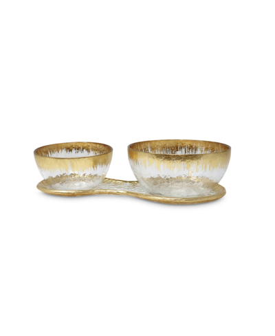 Classic Touch 2 Bowl Relish Dish On Tray With Gold-tone Design, 3 Piece Set