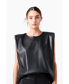 Grey Lab Women's Shoulder Padded Leather Top In Black