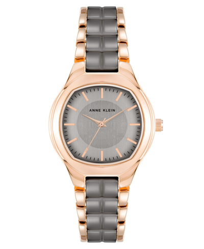 Anne Klein Women's Three-hand Quartz Rose Gold-tone Alloy With Taupe Ceramic Bracelet Watch, 32mm In Rose Gold-tone,taupe