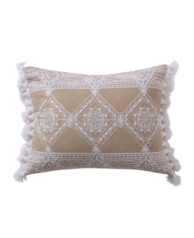 Levtex Harleson Diamond Embroidered Tassels Decorative Pillow, 14" X 18" In Taupe