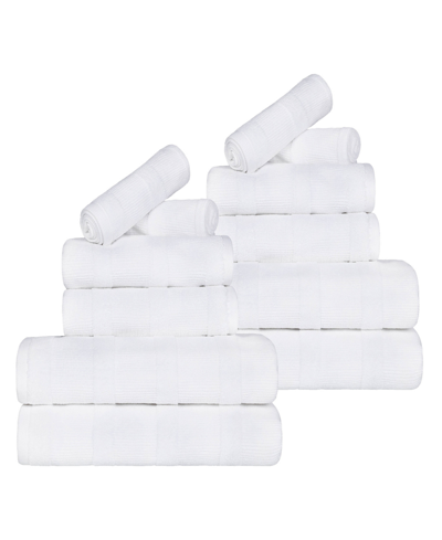 Superior Roma Ribbed Turkish Cotton Quick-dry Solid Assorted Highly Absorbent Towel 12 Piece Set In White