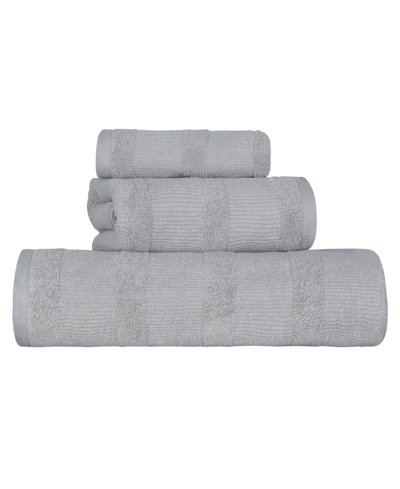 Superior Roma Ribbed Turkish Cotton Quick-dry Solid Assorted Highly Absorbent Towel 3 Piece Set In Silver
