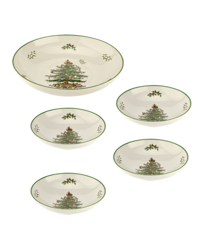 Spode Christmas Tree Pasta Serving Set, 5 Piece In Green