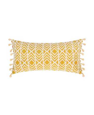 Levtex Ashika Diamond Embroidered Beaded Decorative Pillow, 12" X 24" In Ochre