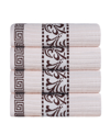 Superior Athens Cotton With Greek Scroll And Floral Pattern, 4 Piece Bath Towel Set In Ivory-chocolate