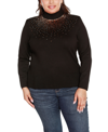 BELLDINI PLUS SIZE SEQUIN EMBELLISHED MOCK NECK SWEATER