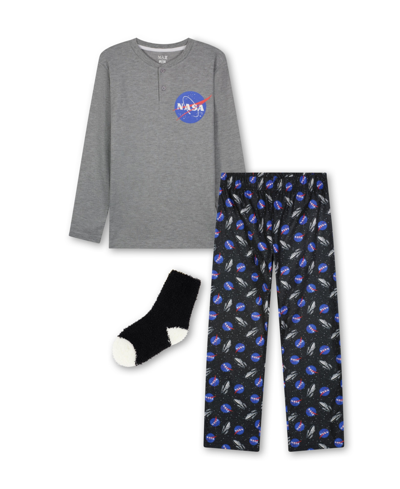 Max & Olivia Kids' Big Boys Nasa Pajama With Socks, 3 Piece Set In Gray