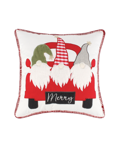 Levtex Road Trip Gnomes Applique Embroidered Decorative Pillow, 18" X 18" In Red