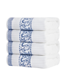Superior Athens Cotton With Greek Scroll And Floral Pattern, 4 Piece Bath Towel Set In Navy Blue