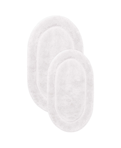 Superior Oval Solid Non-skid Washable Cotton 2 Piece Bath Rug Set In White