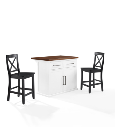 Crosley Furniture Bartlett 42" Wood Top Kitchen Island W/x-back Stools In White