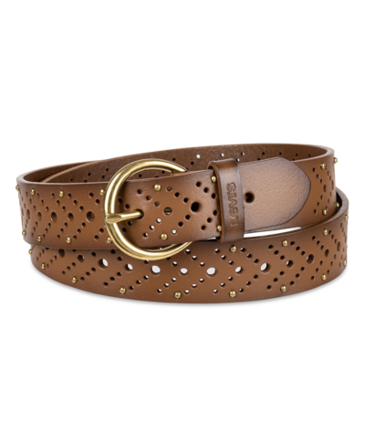 Levi's Women's Studded Fully Adjustable Perforated Leather Belt In Tan